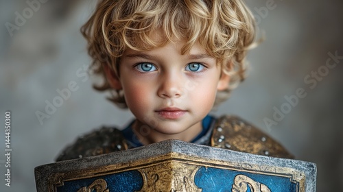 Portrait of a Young Boy in Knight's Armor, a Brave Little Warrior