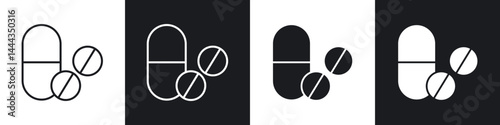 Pills icon in thin line and Flat Design.
