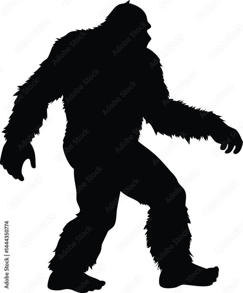 Fototapeta premium Epic Bigfoot Silhouette Vector Collection Featuring Forest, Mountain, and Mythical Cryptid Scenes in Minimalist Black Style
