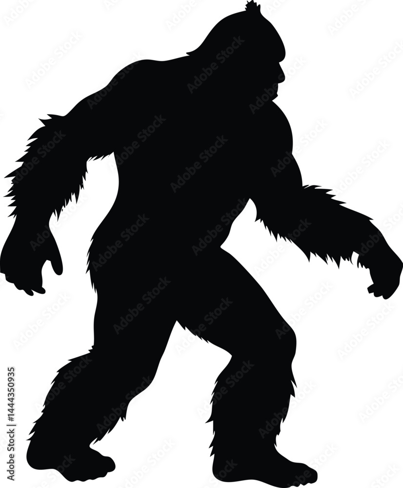 Fototapeta premium Epic Bigfoot Silhouette Vector Collection Featuring Forest, Mountain, and Mythical Cryptid Scenes in Minimalist Black Style
