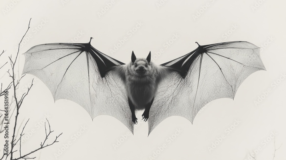 Majestic Bat in Flight: A Monochrome Masterpiece