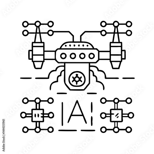 ai powered drone icon, ai powered drone line art - simple line art of ai powered drone, perfect for ai powered drone logos and icons