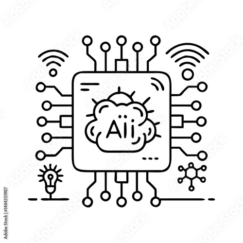 ai powered iot icon, ai powered iot line art - simple line art of ai powered iot, perfect for ai powered iot logos and icons