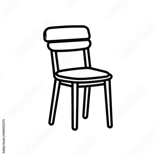 Chair Outline Icon, Black Bold Lines on Transparent Background, Furniture Symbol