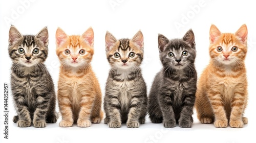 Five Adorable Kittens in a Row - Tabby, Ginger, and Gray
