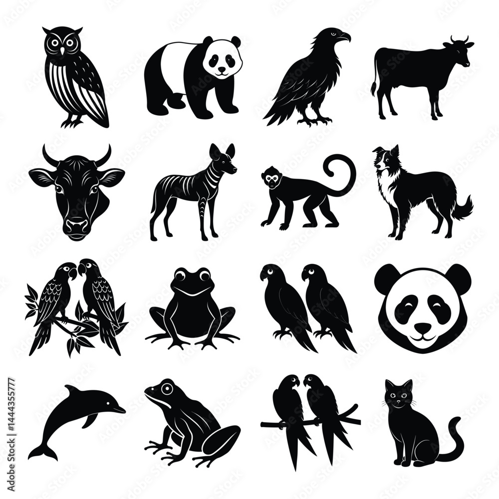 Naklejka premium all animal vector illustration art,Modern animal Infographic Template,Cow face logo,