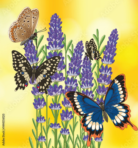 Butterflies and Lavender in Vibrant Vector Art