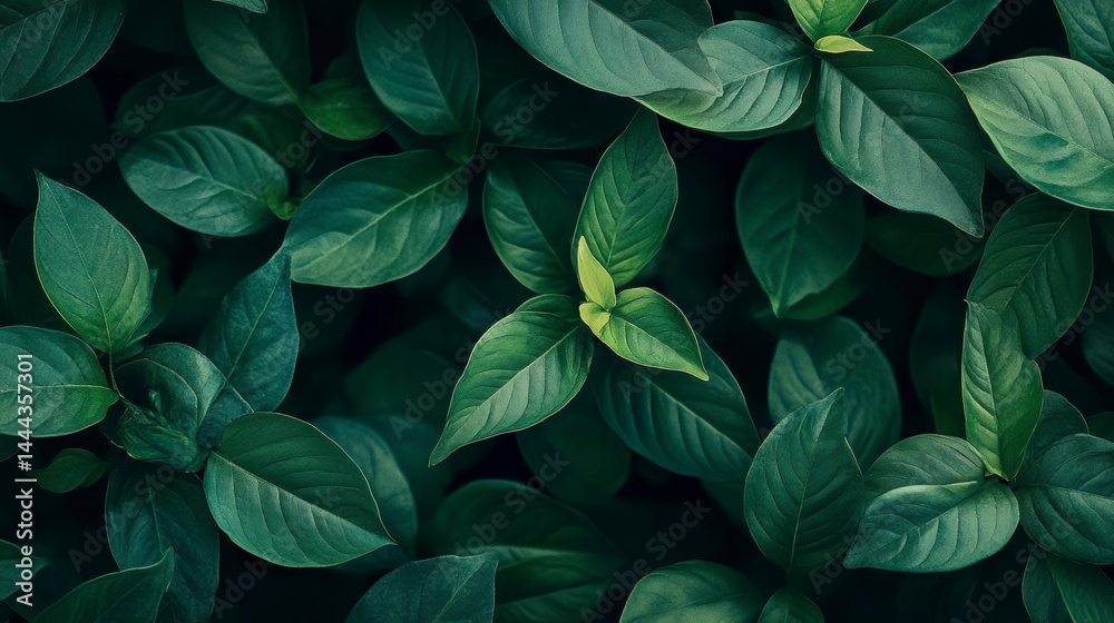Lush green foliage background, vibrant leaves texture.