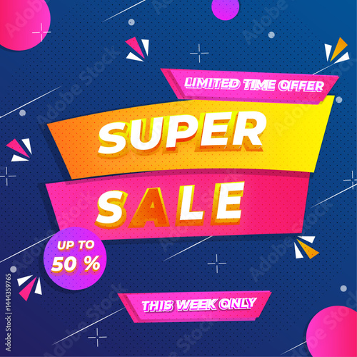 Colorful super sales flat background with memphis style