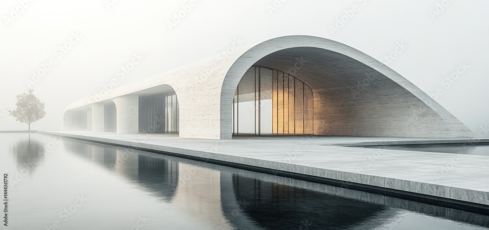 Fototapeta premium Serene Minimalist Architecture by the Water