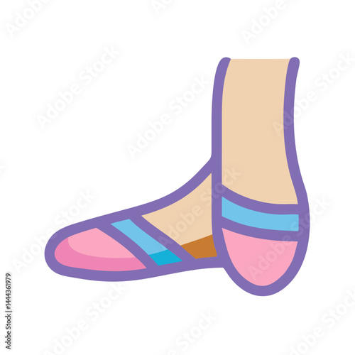Cartoon sandal illustration with pink and blue accents
