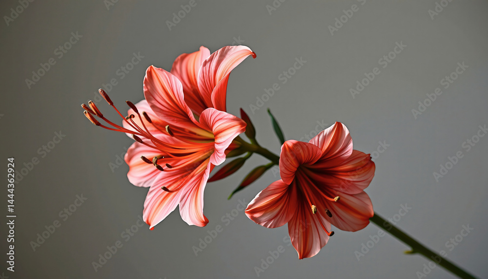 Obraz premium Graceful stem of alstroemeria in a minimalist style, with coral and dusty rose palette