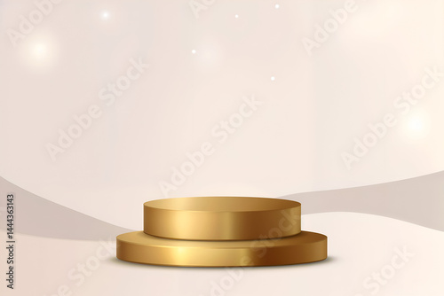 Elegant Golden Podium with Soft Glow – Luxurious Display Platform, Minimalist Metallic Texture, and Radiant Lighting for High-End Design, Branding, and Abstract Concepts