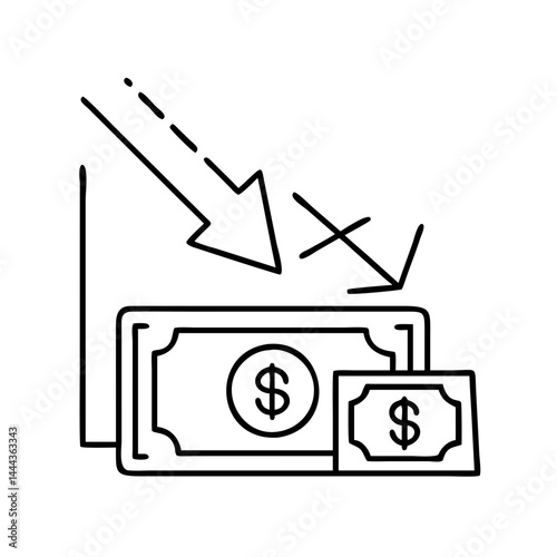 decreasing purchasing power icon, decreasing purchasing power line art - simple line art of decreasing purchasing power, perfect for decreasing purchasing power logos and icons