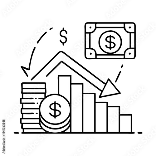 decreasing purchasing power icon, decreasing purchasing power line art - simple line art of decreasing purchasing power, perfect for decreasing purchasing power logos and icons