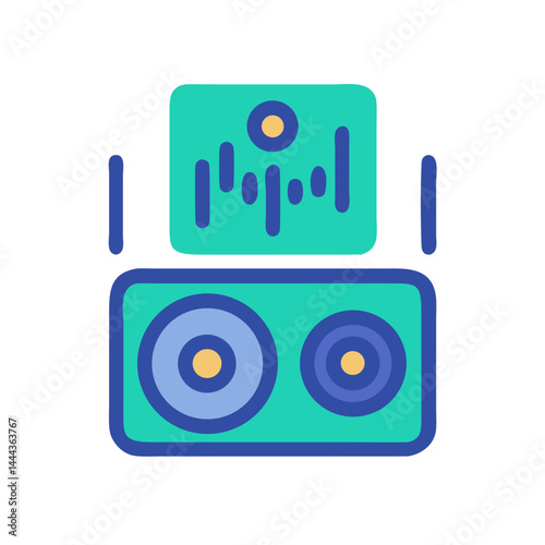 Colorful icon of speakers and sound waves visualizer