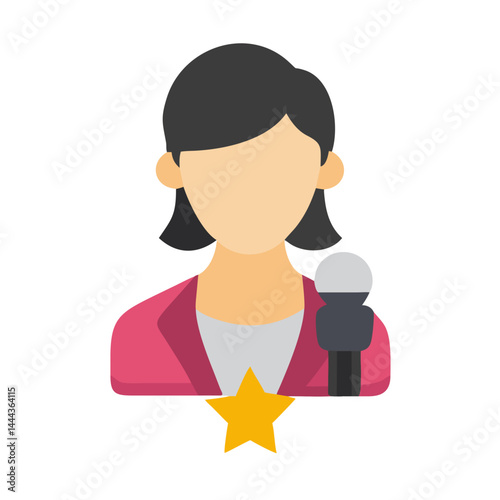Female speaker with microphone, star of show graphic