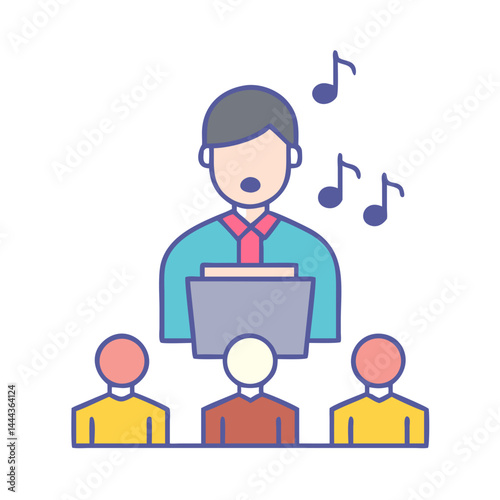 Choir Master Conducting Singing Lesson with Notes Illustration