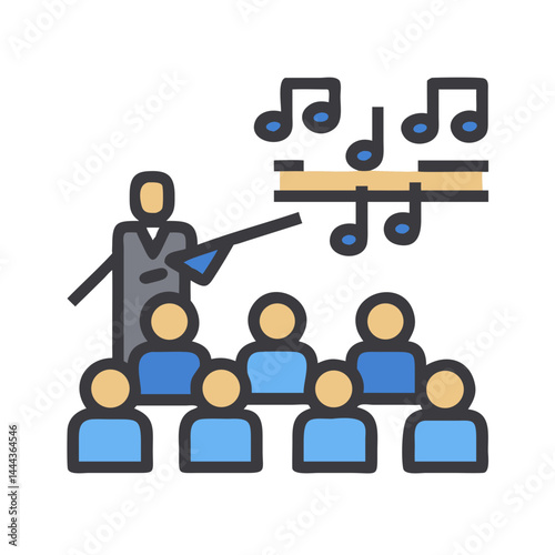 Music Lesson Icon: Teacher, Students, and Music Notes