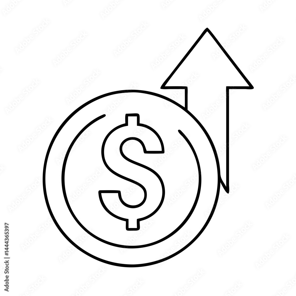 Obraz premium dollar sign with up arrow icon, dollar sign with up arrow line art - simple line art of dollar sign with up arrow, perfect for dollar sign with up arrow logos and icons