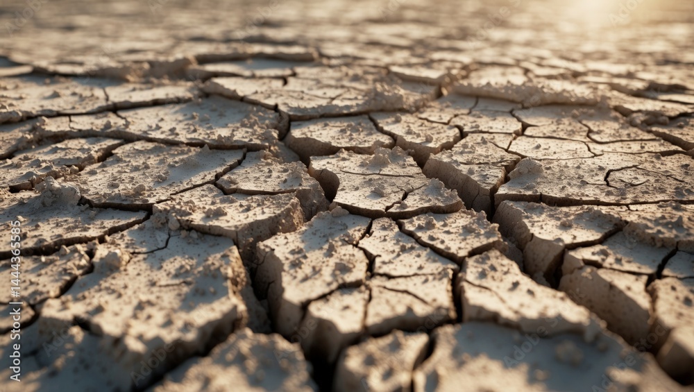 Fototapeta premium Close-up of cracked earth depicting drought conditions, arid landscape focus