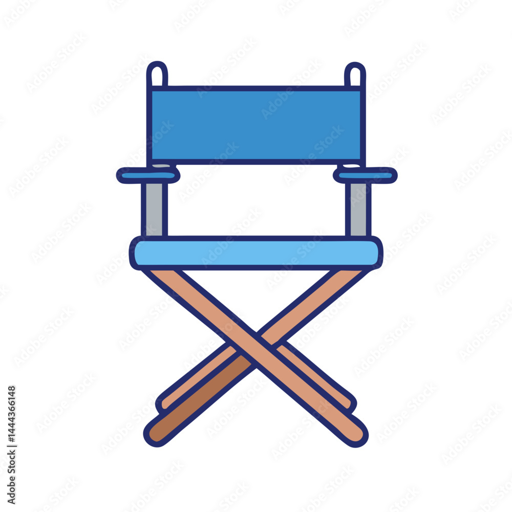 Blue Director's Chair Icon on Black Background Blue Director's Chair Icon on Black Background