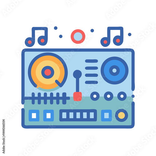 DJ Mixer Icon Illustration with Musical Notes