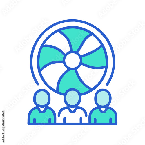 Collective decision making, team discussing options together icon