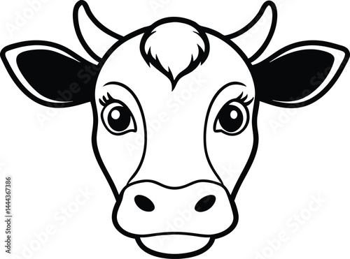 simple black and white cow head illustration