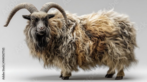 Majestic shaggy goat, large horns