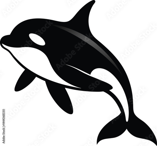 A blue cartoon dolphin vector illustration, a marine mammal isolated on white, swims in the sea