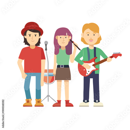 Flat Illustration of Music Band Performing on Stage