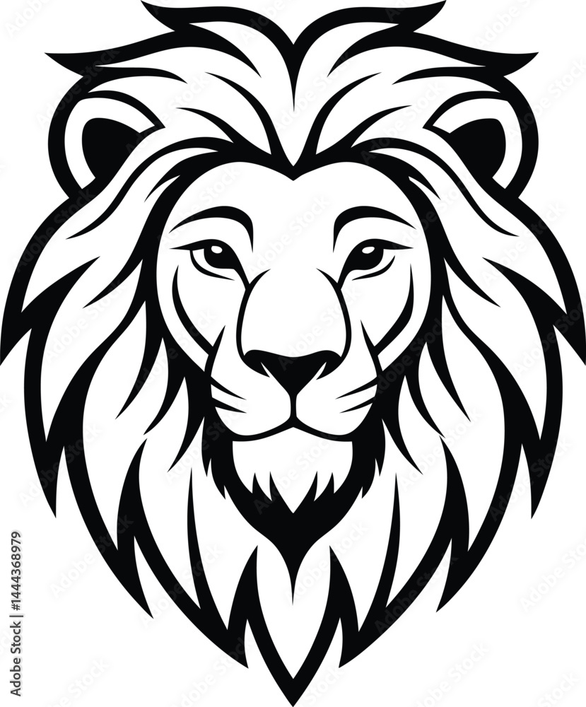 Fototapeta premium detailed black and white lion head illustration with mane