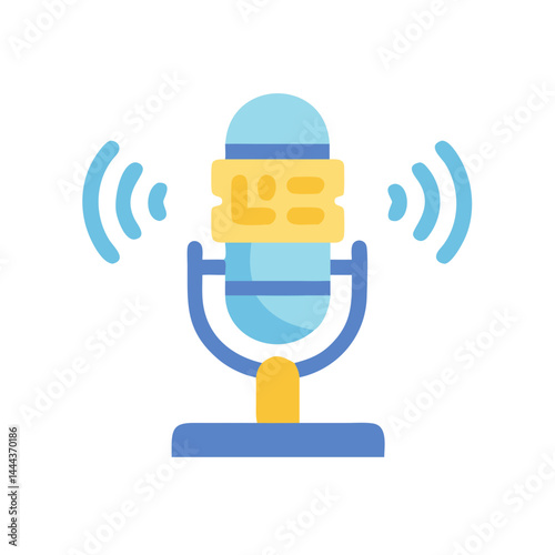 Podcast Studio Microphone with Sound Waves Icon Illustration