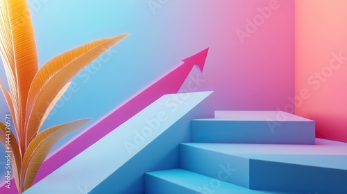 Wallpaper Mural 3D render of an upward-pointing arrow graph with a blue background, flat lay.  Torontodigital.ca