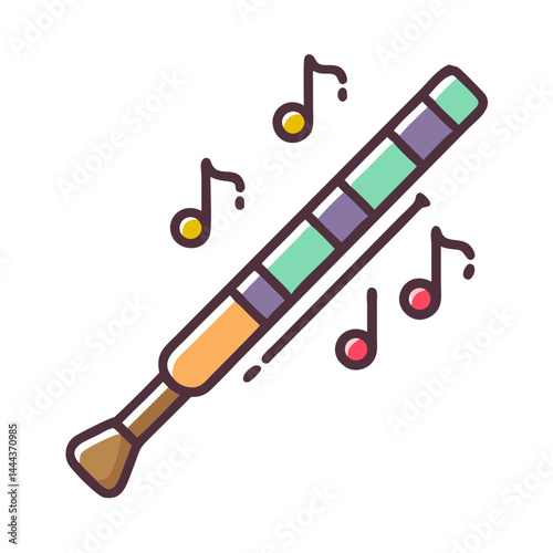 Cartoon Recorder Flute with Music Notes on Black