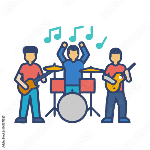 Cartoon Musical Band Playing Music Vector Illustration