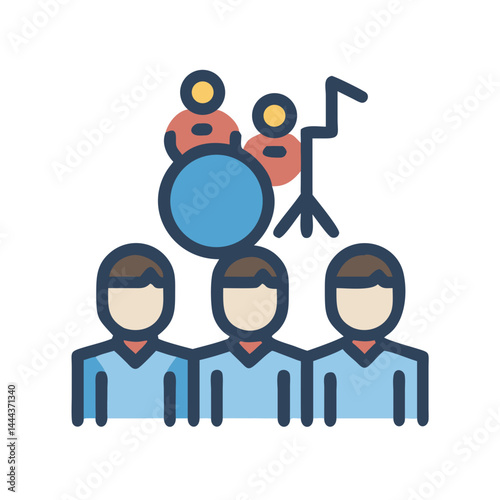 Stylized Band and Singers Icon Against a Black Background