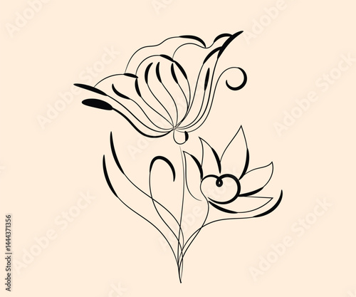 Abstract floral art, a vector illustration with rose and leaf design