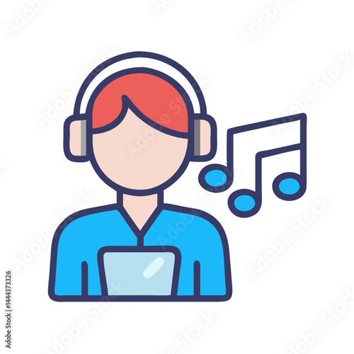 Listening music with headphone icon, illustration concept