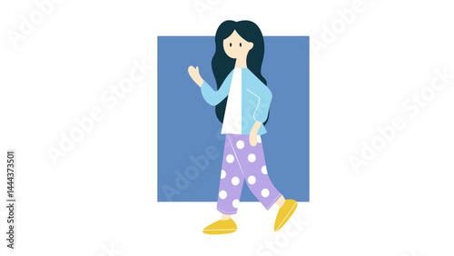 Vector illustration a girl with blue and purple casual clothes