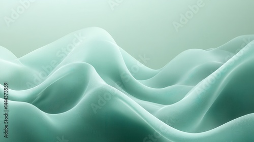 Ethereal waves of translucent fabric flowing softly in soft green light