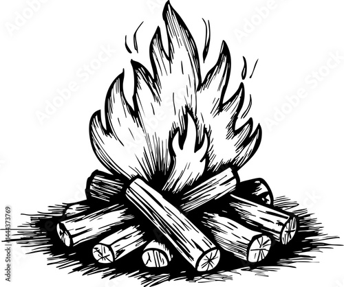 Summer campfire gathering forest campsite illustration outdoor close-up warmth and togetherness