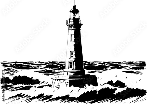 Stormy seas and a sturdy lighthouse coastal region illustration maritime environment dramatic perspective