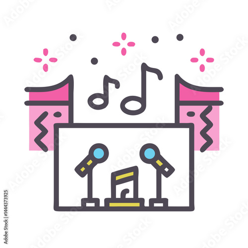 Colorful Karaoke Stage Design Icon Isolated on Black