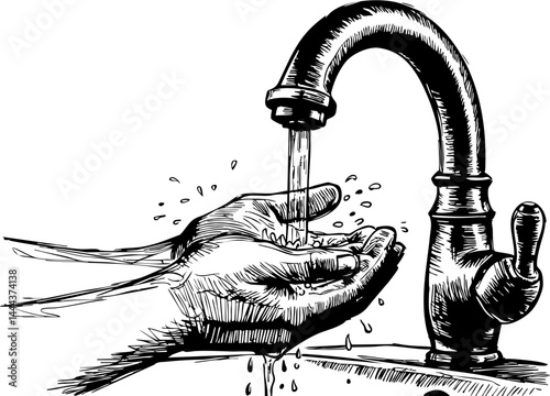 Water usage awareness kitchen sink illustration domestic setting close-up view conservation concept