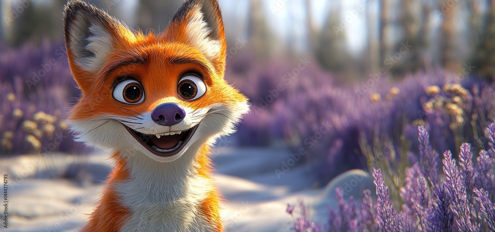 Charming Animated Fox in Lavender Field