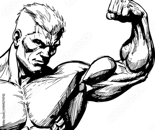 Dynamic fitness pose gym illustration indoor close-up strength and determination