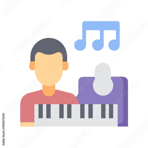 Musician playing keyboard with musical notes above it