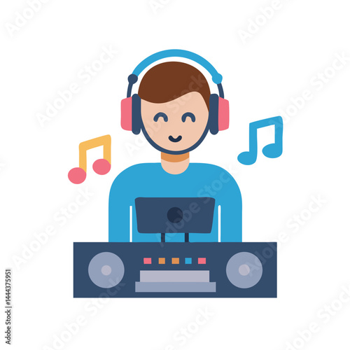 DJ music illustration with headphones and sound mixer